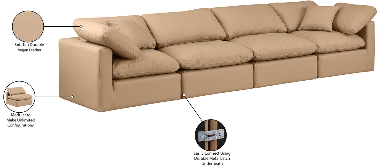 Indulge - Faux Leather 4 Piece Modular Sofa - Tan