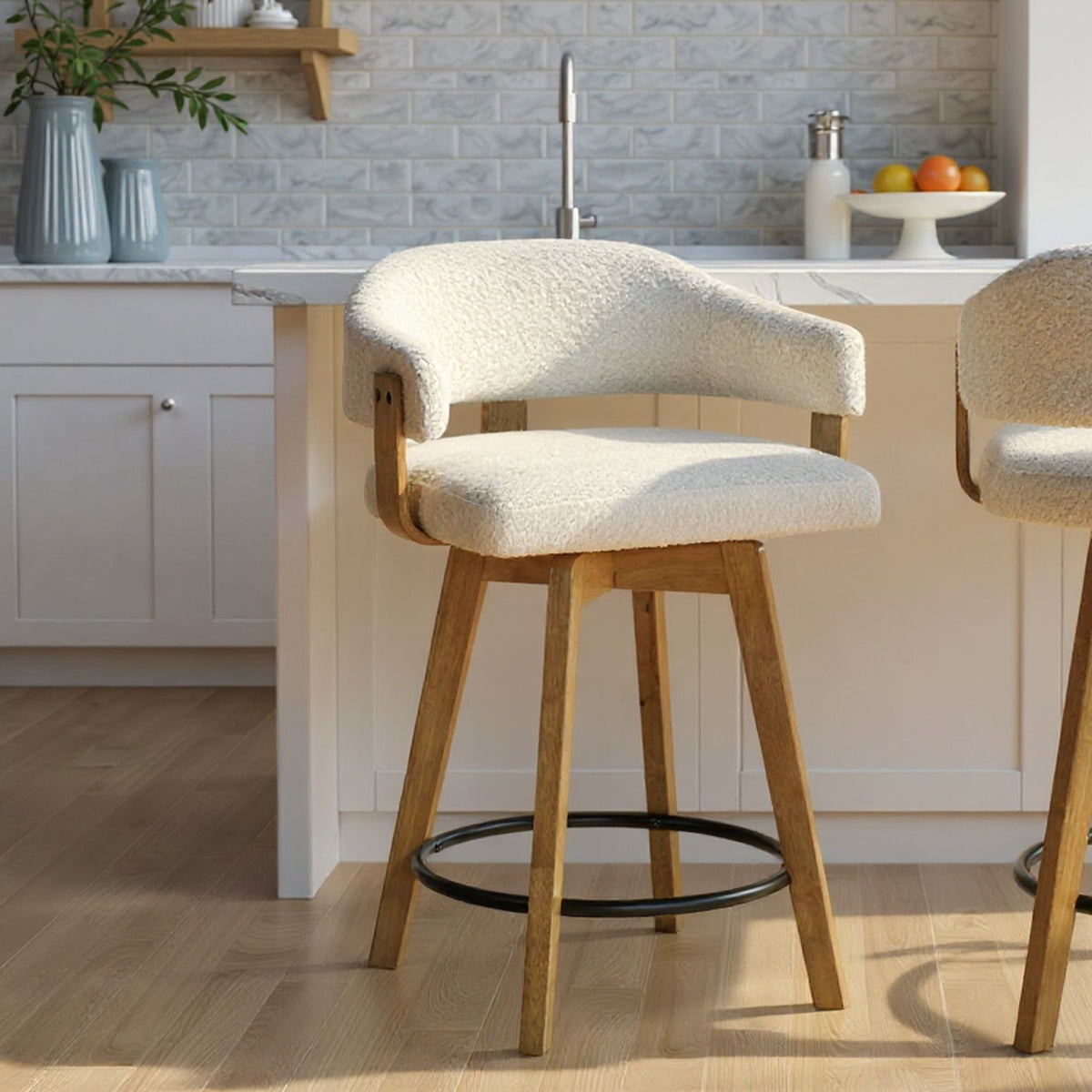 Callah - Contemporary Natural Wood Counter Height Kitchen Bar Stool