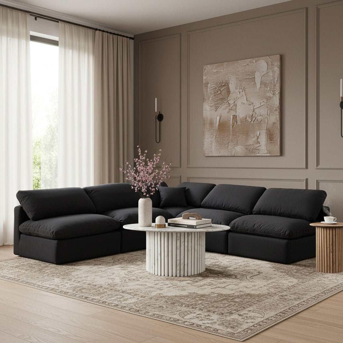 Indulge - Linen 5 Piece Modular Corner Armless Sectional