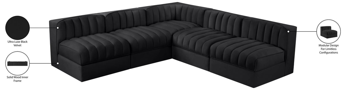 Rummi - Armless Velvet Performance Fabric Upholstered 5 Piece Modular Sectional