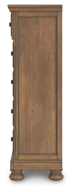 Feddinger - 5 Pc. - Queen Sleigh Storage Bed, Dresser, Mirror, Chest And Nightstand - Medium Brown