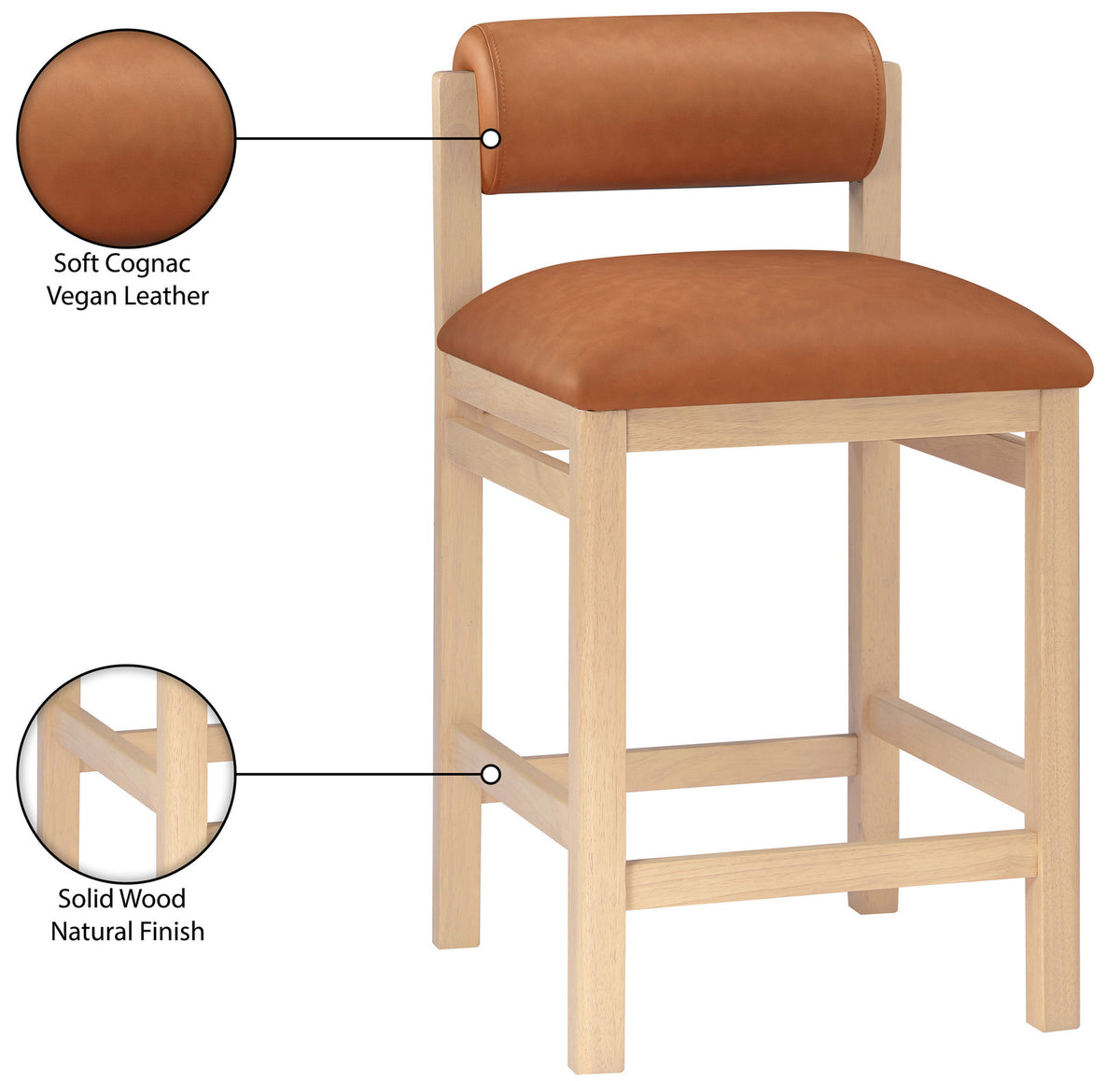 Roundhill - Faux Leather Counter Stool - Natural Frame