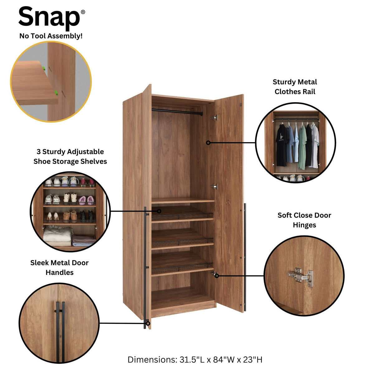 Manhattan Lee - Wardrobe Closet With Hanging Rod And Shoe Shelves