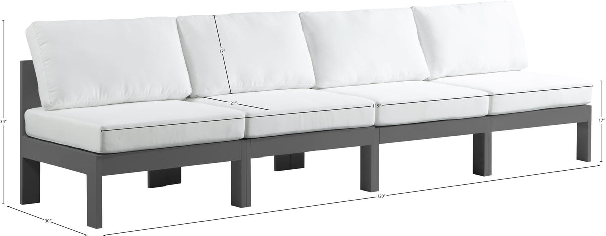 Nizuc - Outdoor Patio 4 Seat Armless Modular Sofa With Gray Frame