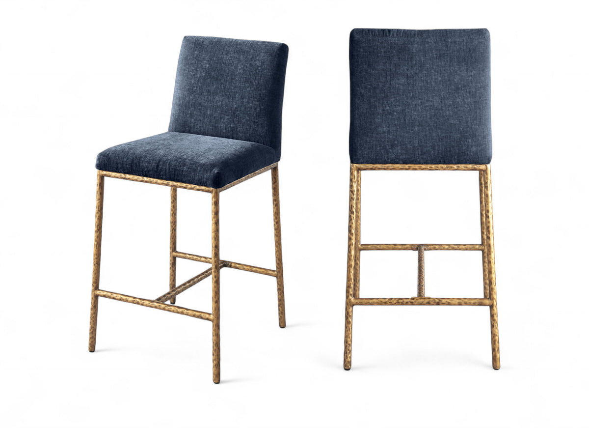 Reeves - Chenille Fabric Upholstered Counter Stool (Set of 2) - Gold Base