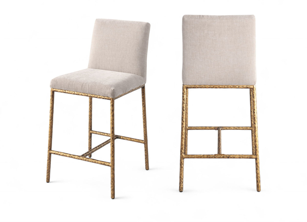 Reeves - Chenille Fabric Upholstered Counter Stool (Set of 2) - Gold Base