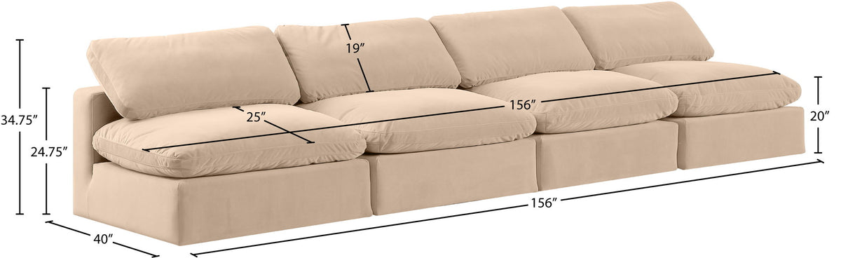 Comfy - Velvet Modular Armless Sofa 4 Seats