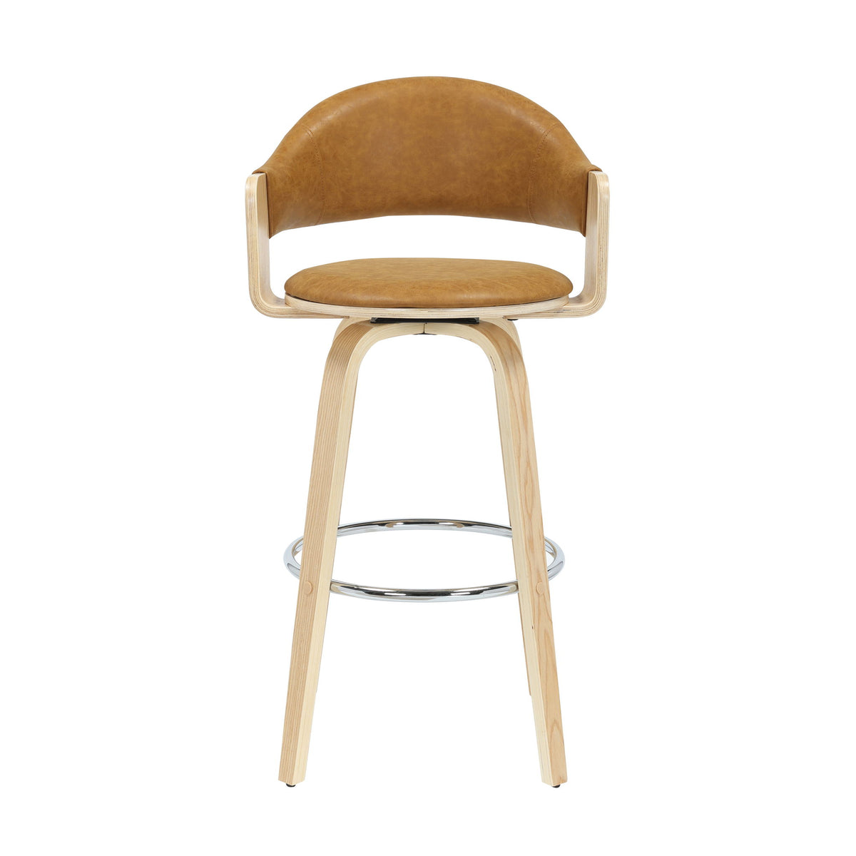 Daxton - Swivel Bar Height Round Back Wood Bar Stool With Faux Leather Seat