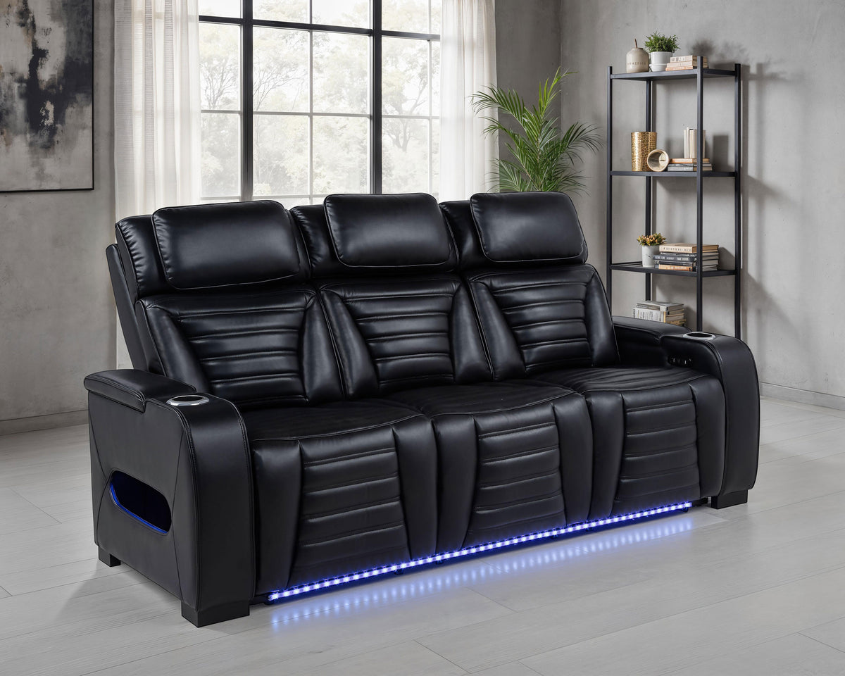 Zuma Dual Power Reclining Sofa with Reading Lights and Storage Black