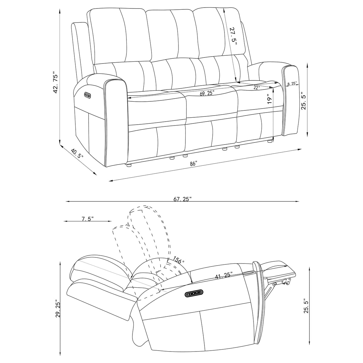 Brickston Triple Power Reclining Sofa Mushroom