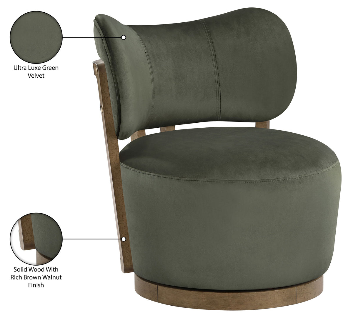 Elara - Velvet Upholstered Swivel Accent Chair - Stained Brown