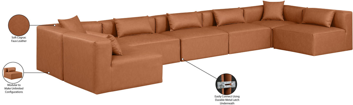 Cube - 7 Piece Modular U-Shaped Sectional - Cognac