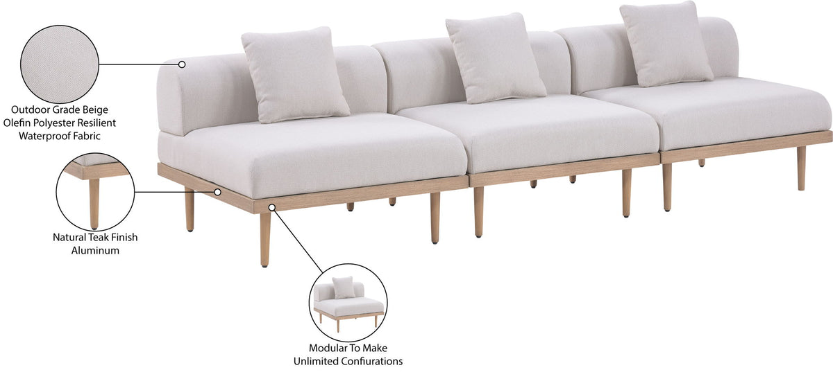 Laguna - 3 Piece Resilient Water Resistant Fabric 106.5" Outdoor Patio Armless Modular Sofa