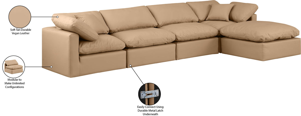 Indulge - Faux Leather 5 Piece Modular Sectional With Chaise - Tan