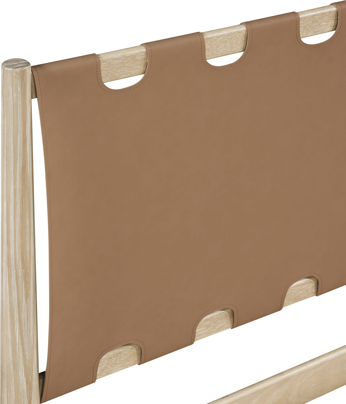 Santos - Vegan Leather Headboard And Wood Bed - Waxed Natural Frame