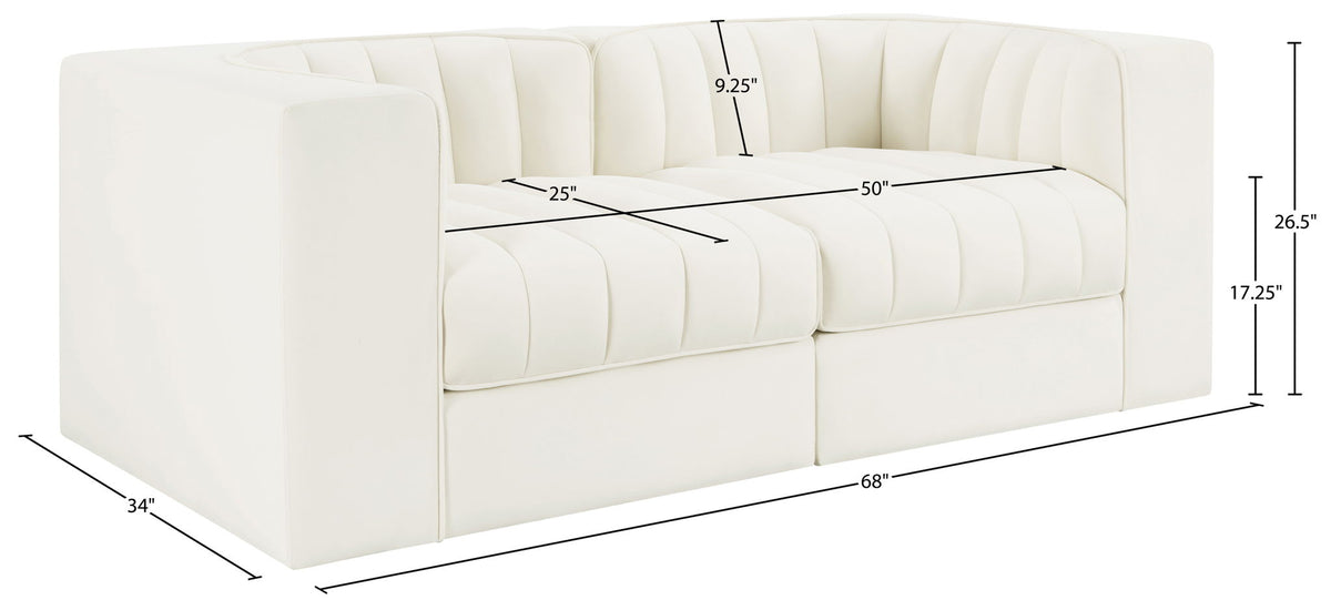 Rummi - Velvet Performance Fabric Upholstered 2 Piece Modular Loveseat