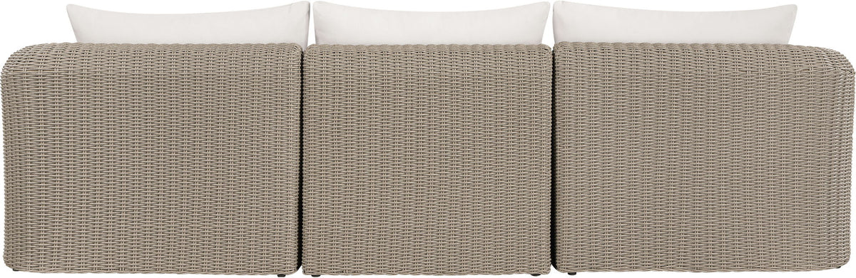 Seacrest - Olefin Water Resistant Fabric And Wicker 3 Piece Outdoor Patio Modular Sofa