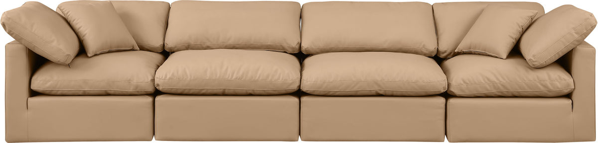 Indulge - Faux Leather 4 Piece Modular Sofa - Tan