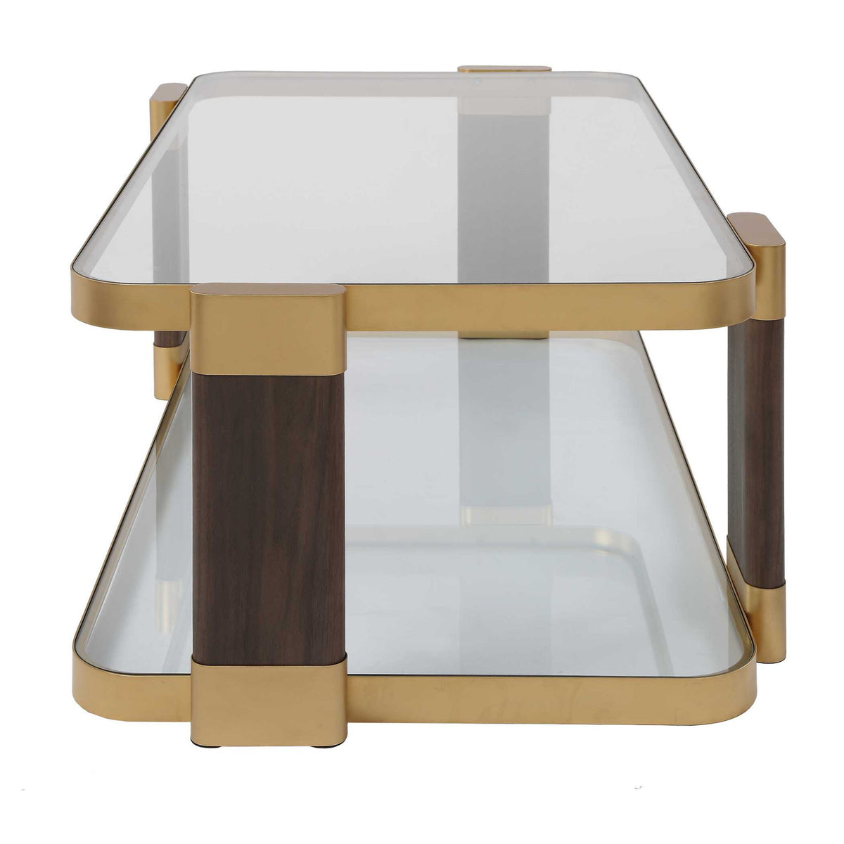 Ryles - Glass Coffee Table - Brass / Brown / Woodtone