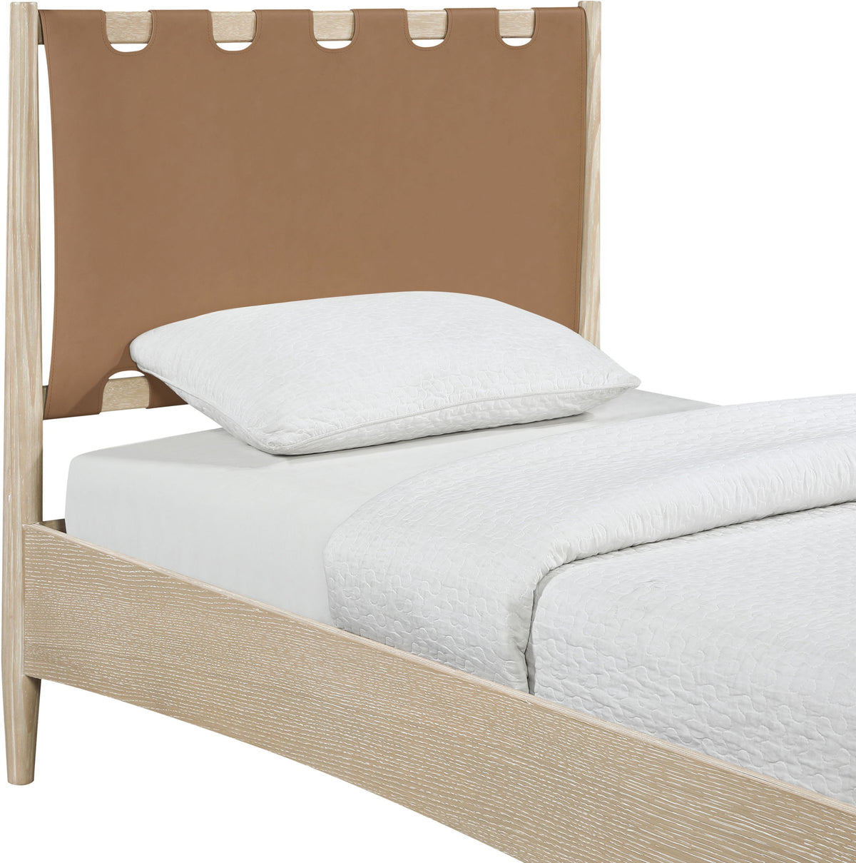 Santos - Vegan Leather Headboard And Wood Bed - Waxed Natural Frame