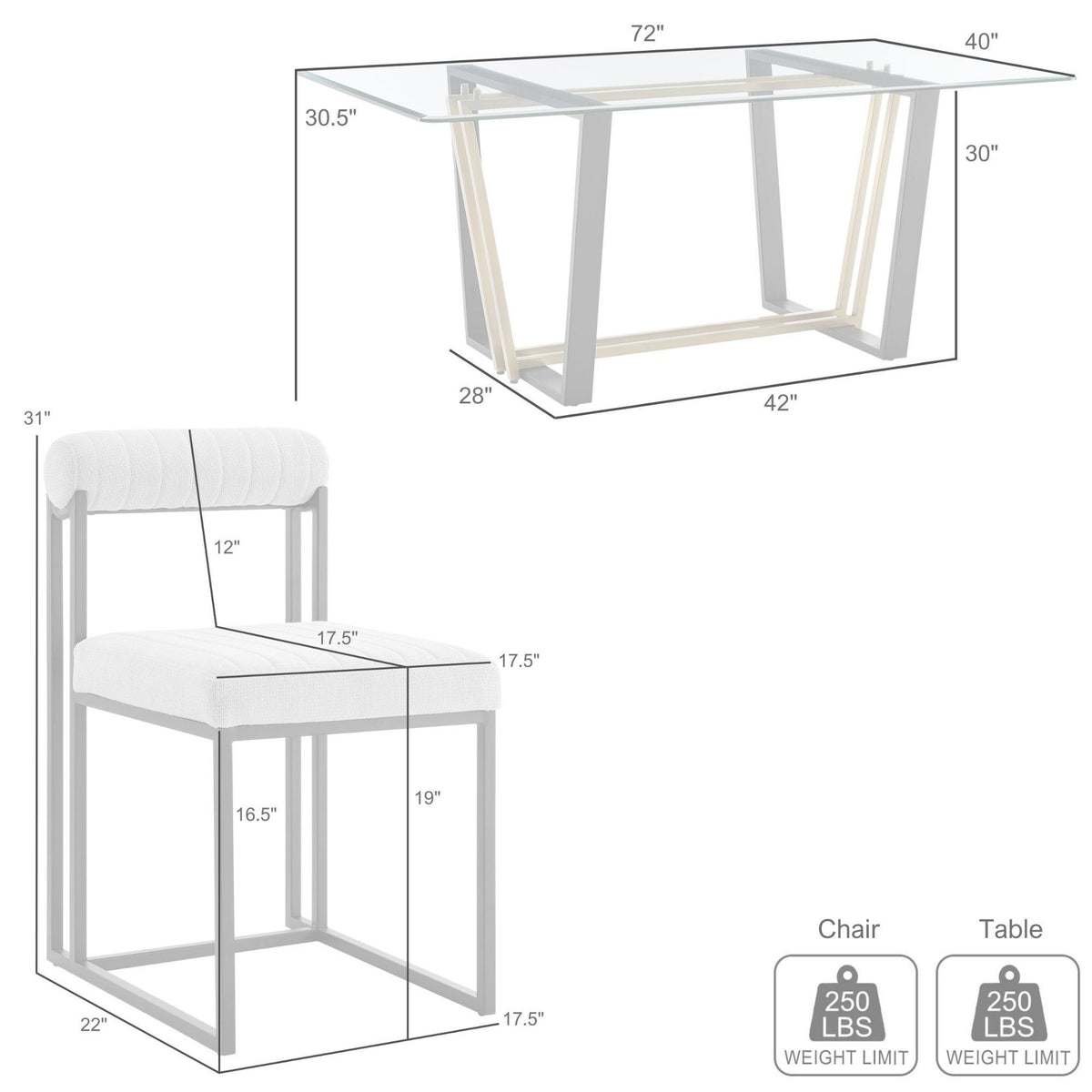 Kai Anastasia - Rectangular Glass Dining Table Set - Brushed Base