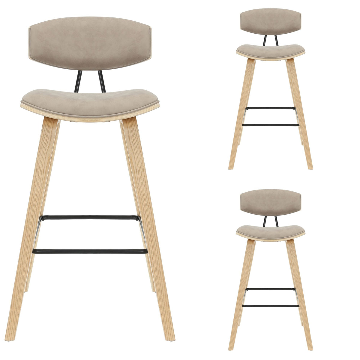 Fox - Bar Height Curved Back Wood Bar Stool With Faux Leather Seat