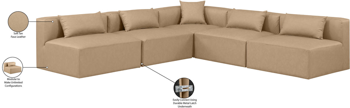 Cube - 5 Piece Modular Corner Armless Sectional - Tan