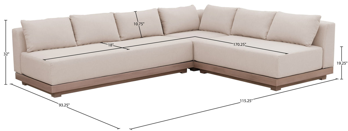 Solace - Olefin Performance Fabric 3 Piece Outdoor Patio Modular Sectional (Sofa, Loveseat & Corner Chair)