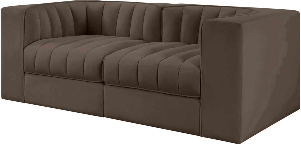 Rummi - Velvet Performance Fabric Upholstered 2 Piece Modular Loveseat