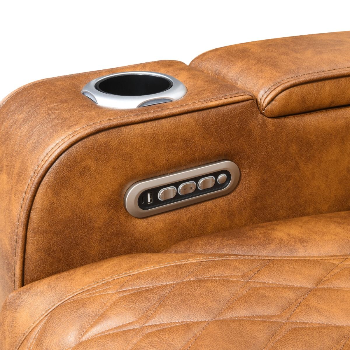 Taddeo - Power Motion Sectional Sofa With Power Headrest, Massage & LED - Two Tone Brown Leatherette