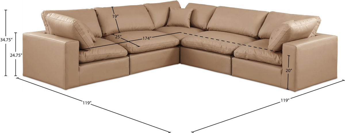 Comfy - 5 Piece Faux Leather Modular Corner Sectional - Tan