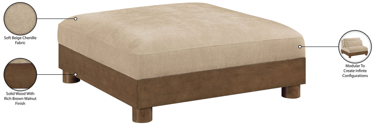Turin - Chenille Fabric Upholstered Modular Ottoman - Walnut Base