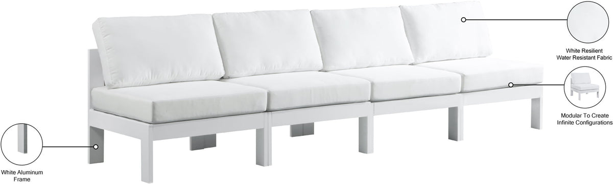 Nizuc - Outdoor Patio 4 Seat Armless Modular Sofa With White Frame