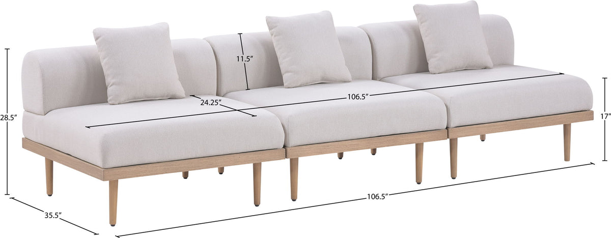 Laguna - 3 Piece Resilient Water Resistant Fabric 106.5" Outdoor Patio Armless Modular Sofa
