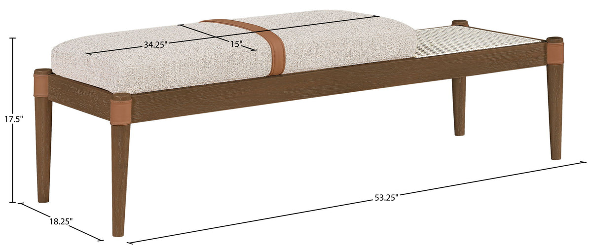 Nara - Linen Textured Fabric Upholstered Bench - Painted Brown Walnut