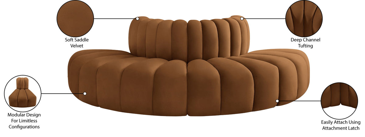 Arc - Velvet 4 Piece Modular Sofa - Saddle