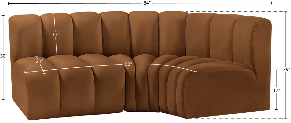 Arc - Velvet 3 Piece Sofa - Saddle