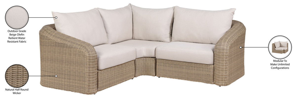 Seacrest - Olefin Water Resistant Fabric And Wicker 3 Piece Outdoor Patio Modular Sectional