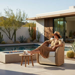 Pavilion - Rattan And Metal Outdoor Lounge Chair With Cushions - Boucle White / Natural