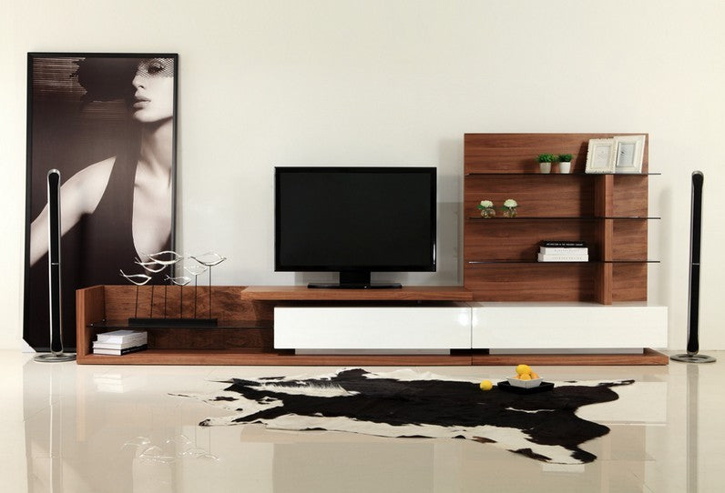 Jefferson Mid-Century Walnut and White High Gloss Entertainment Center by VIG Furniture - View 1