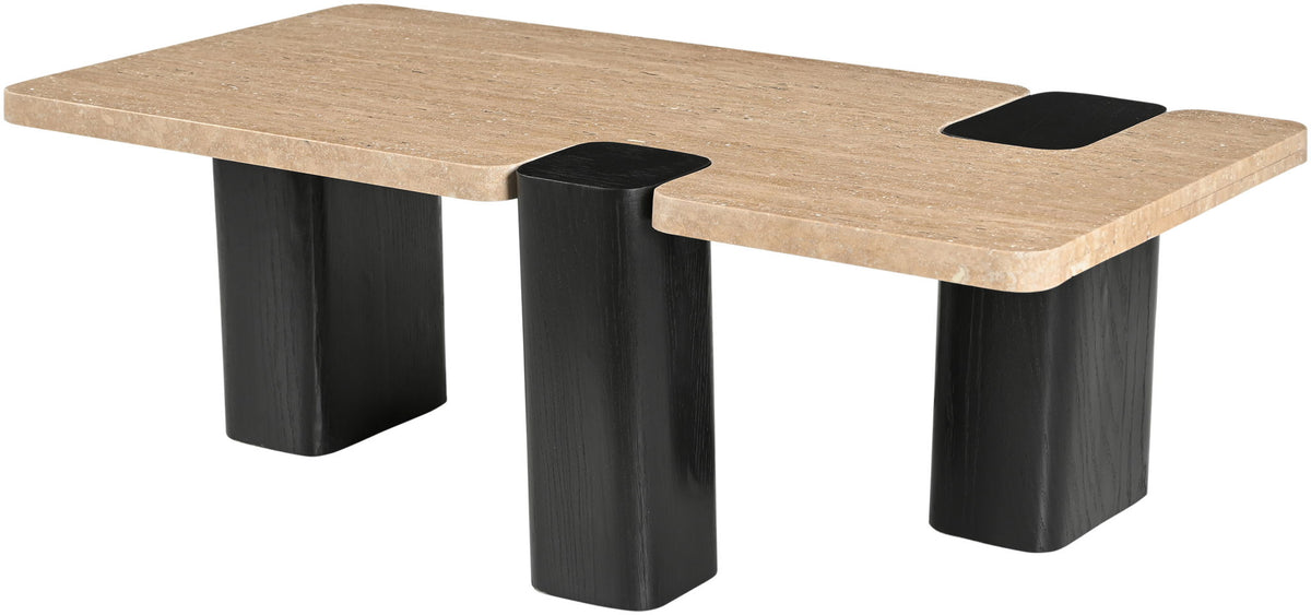 Ravenna - Genuine Travertine Top And Oak Wood Base Table