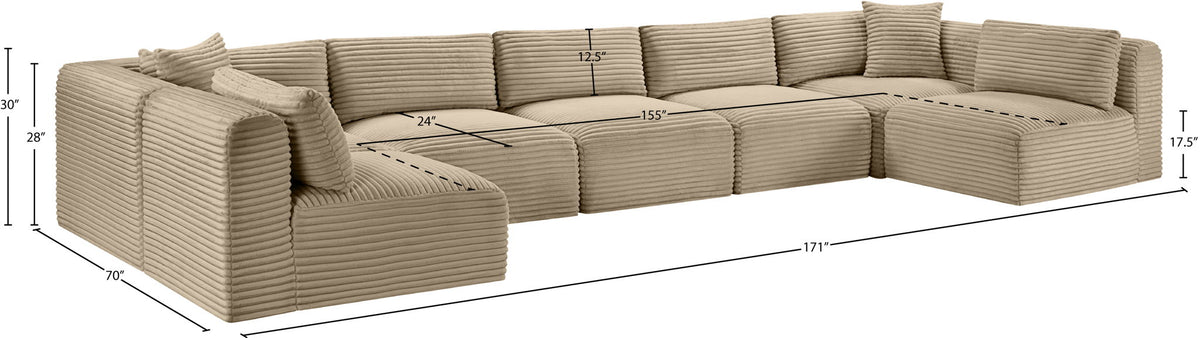 Shaggy - Fabric 7 Piece Modular U-Shaped Armless Sectional