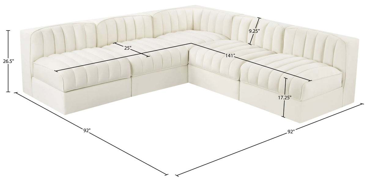 Rummi - Armless Velvet Performance Fabric Upholstered 5 Piece Modular Sectional