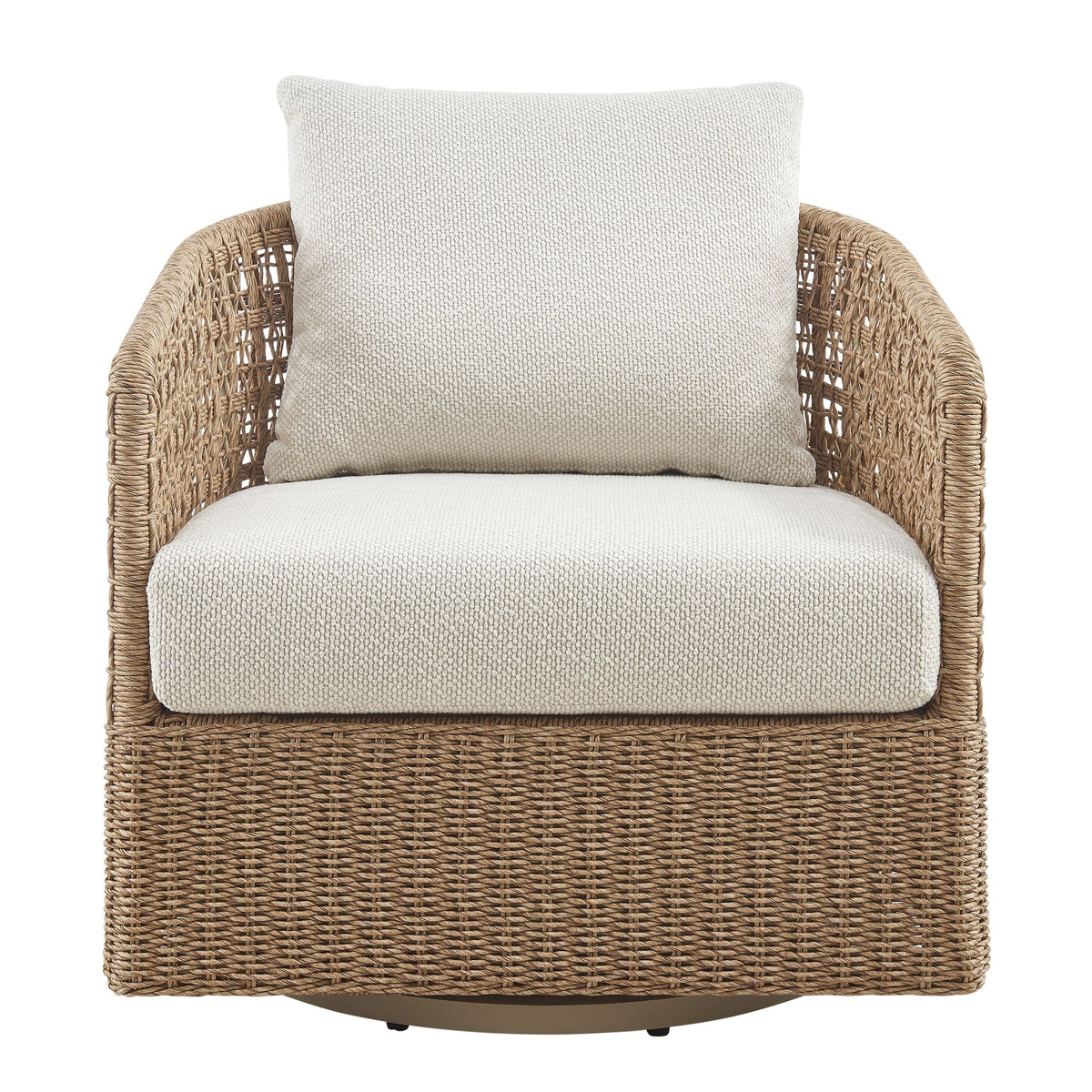 Driftbay - Metal Outdoor Swivel Lounge Chair With Cushions - Boucle White / Natural