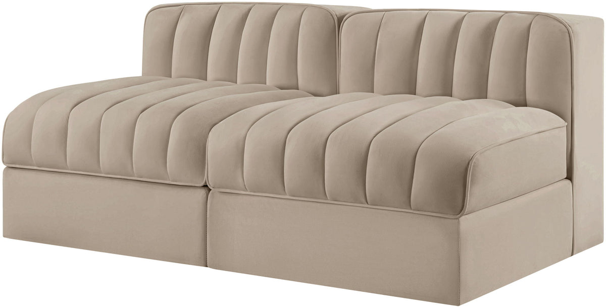 Rummi - Velvet Performance Fabric Upholstered 2 Piece Modular Armless Loveseat