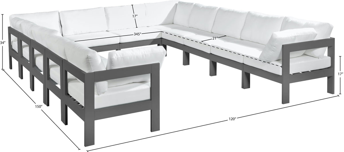 Nizuc - Outdoor Patio 12 Piece Modular Sectional With Gray Frame