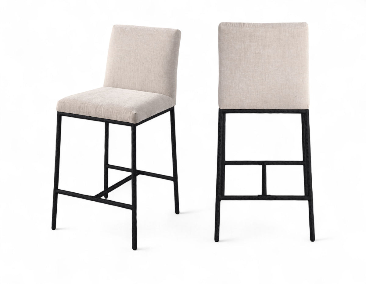 Reeves - Chenille Fabric Upholstered Counter Stool (Set of 2) - Black Base