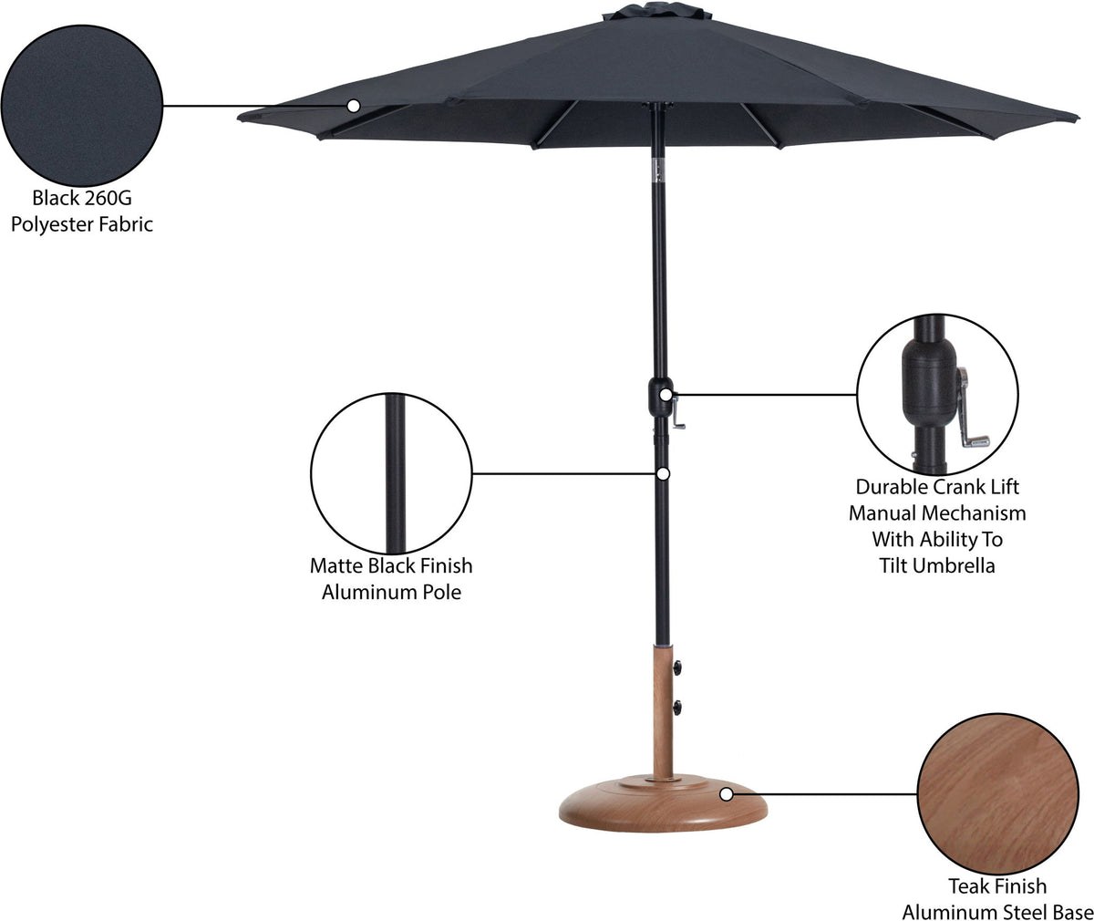 Fiji - Aluminum Patio Umbrella With Round Teak And Black Base