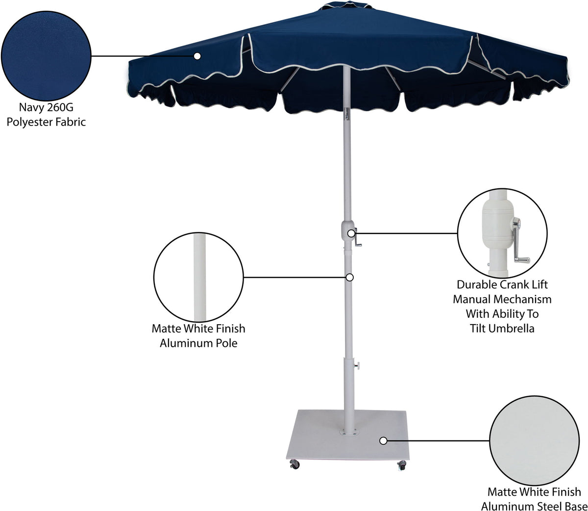 Amalfi - Aluminum Patio Umbrella - White Base / White Pole