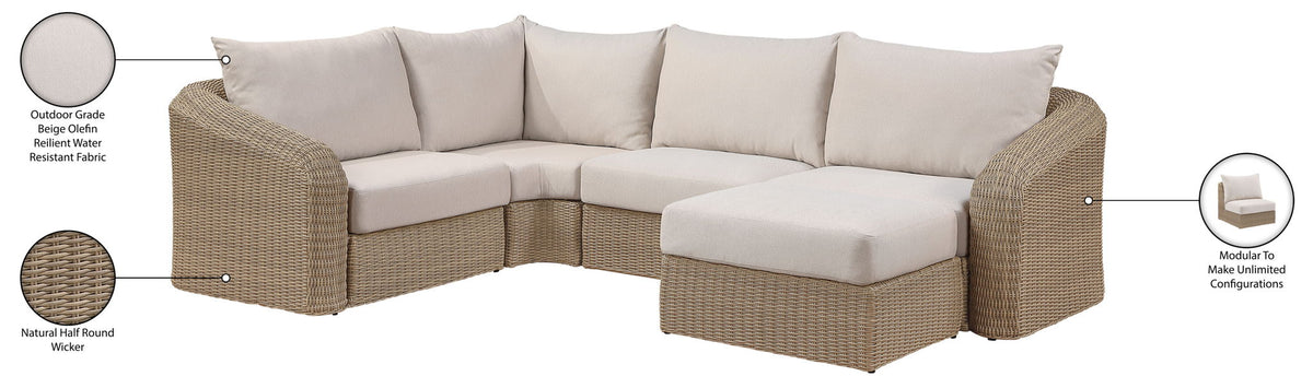 Seacrest - 123.25" Olefin Water Resistant And Wicker 5 Piece Outdoor Patio Modular Sectional